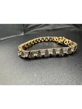 Vintage Gold Over Sterling Silver 925 Trillion CZ Tennis Bracelet Sz 7"